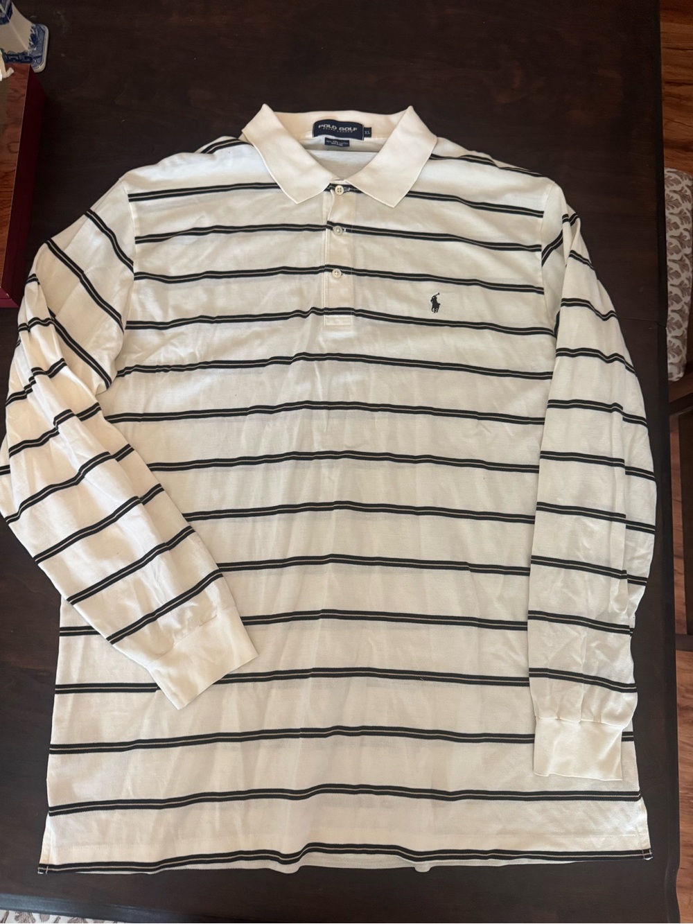 Ralph Lauren Men’s Long-Sleeve White Polo with Black Stripes